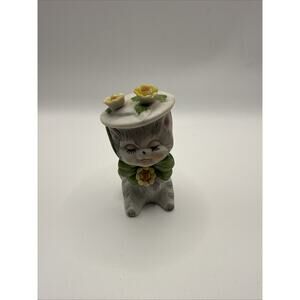 Vintage Napco Dog Figurine Rose Hat Japan Ceramic Bisque Cute Gift Animal